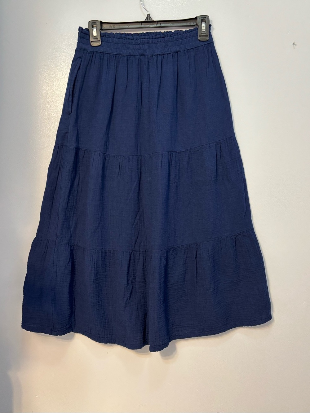 Navy Blue Cotton Gauze Tiered Midi Skirt Size XXS High Waist *replacement tag*